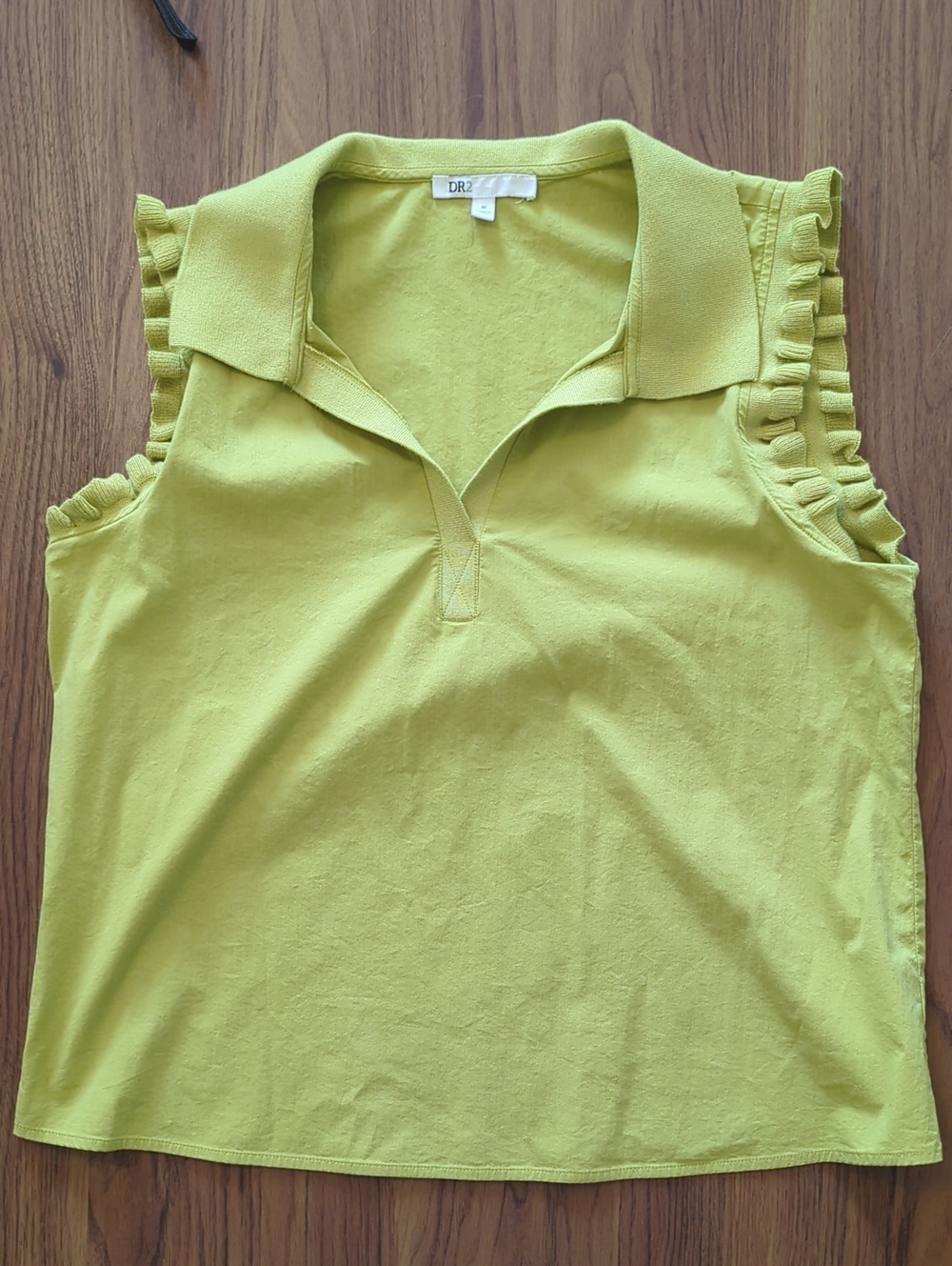 DR2 Lime Green Sleeveless Polo Tank with Ruffle Trim, Medium